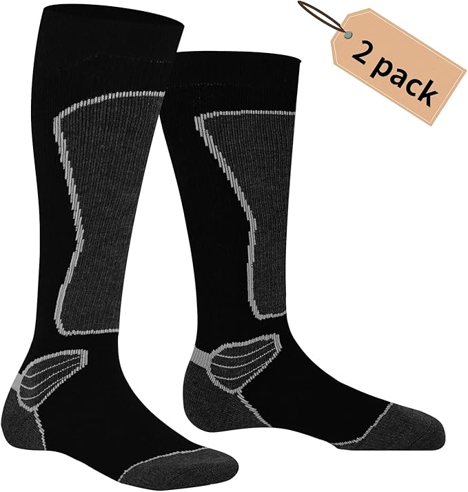 美利奴羊毛火山岩滑雪袜 2 件装,适用于滑雪,单板滑雪,寒冷天气,保暖